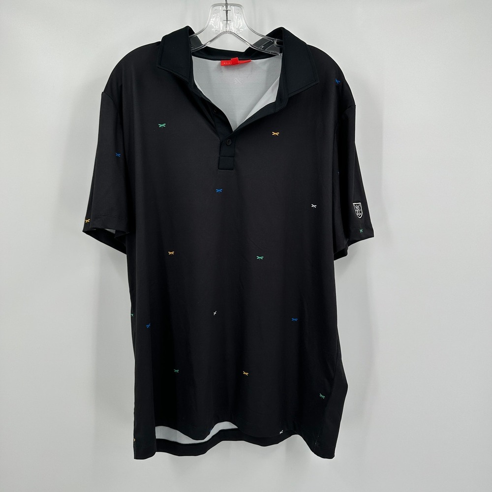 REDVANLY Mens Size XL Black Dragonfly Print‎ Performance Golf Polo Shirt